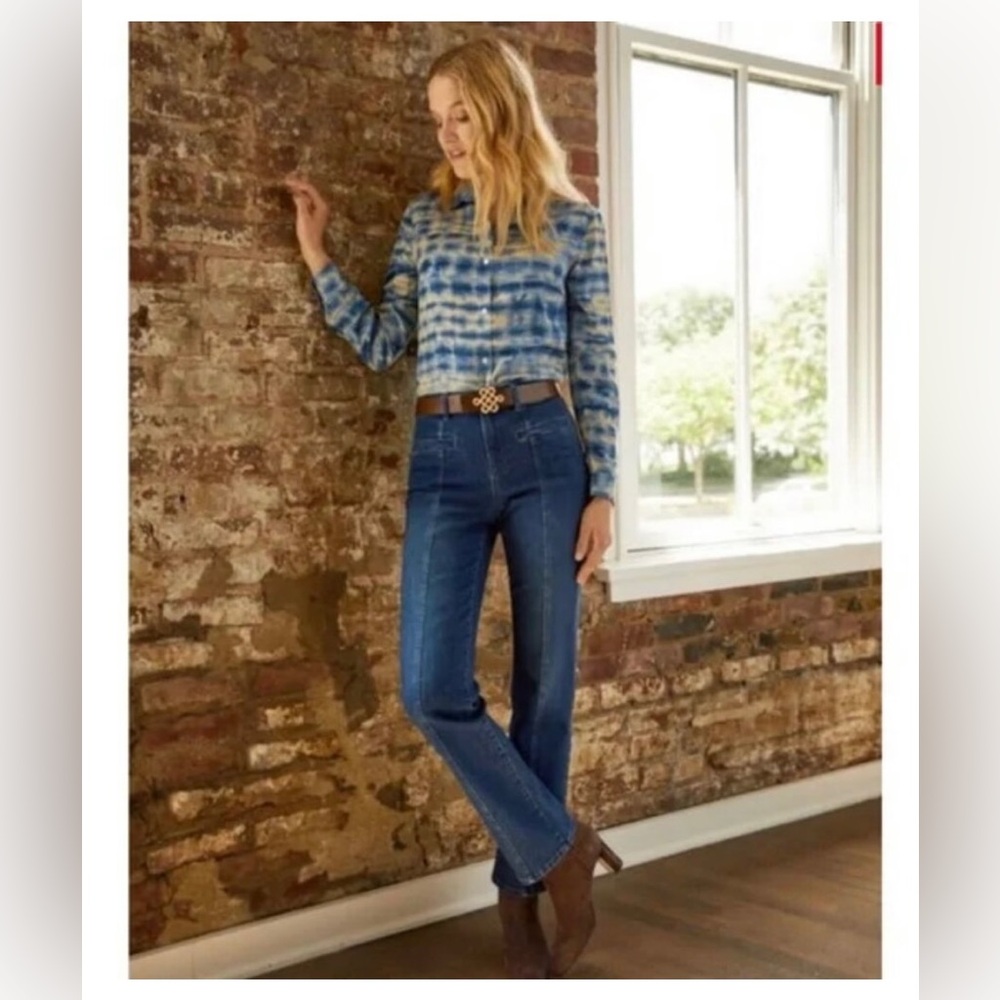 J McLaughlin High Rise Flare Seamed Blue Jeans Emmie Boho High waist denim 12